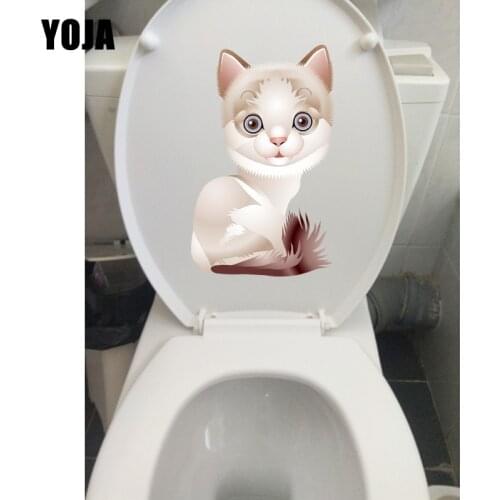 YOJA 13.7*20.9CM Hand-Painted Cute Cartoon Cat Kids Bedroom Wall Sticker Toilet Decal T1-0188