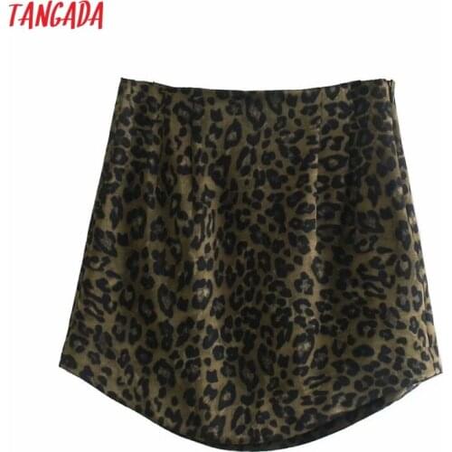 Tangada 2021 Women Leopard Print Skirts Faldas Mujer Zipper French Style Female Mini Skirt 3H122