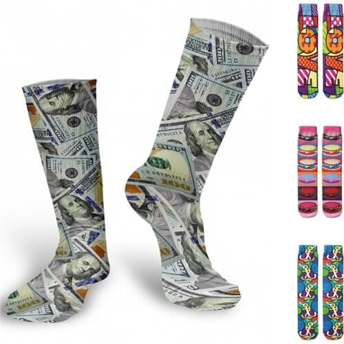 Funny Dollar Bills Printed Straight Socks for Unisex Harajuku Comfortable Cotton Long Socks Compression Warm Thigh High Socks