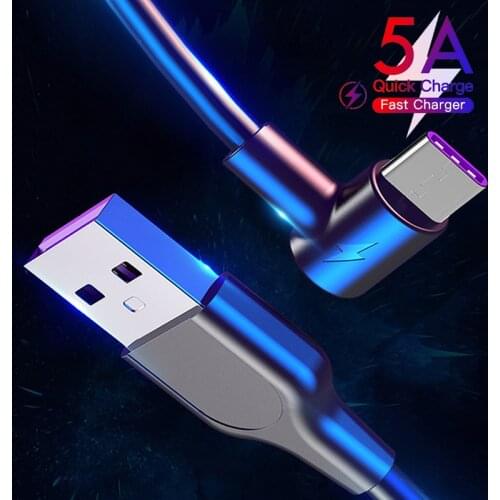 5A Quick Charge 90 Degree Elbow Cable USB Type C Smart Phone Charger Wire For Xiaomi 11 Pro Huawei P40 P30 Samsung S21 Honor 20