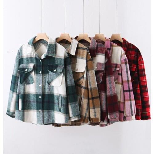 2021 Womens Autumn Winter Coats Plaid Clothe Long Blouses Coat Casual Female Thicken Jackets Cardigans Checker Jacket Clothing