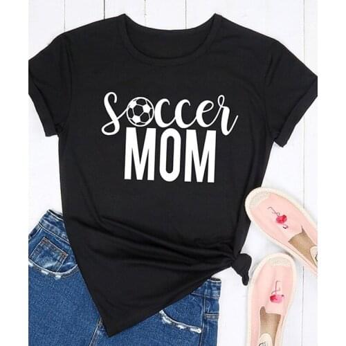 Soccer Mom T-shirt Women Soccer Football Print Game Day Sports Tshirt Summer Casual Graphic Funny Tops Tees Mom Life Gift Shirt