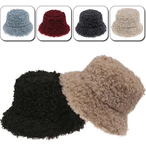 Women Autumn Winter Warm Bucket Hat Ear Protector Lamb Velvet Female Sweet Girls Fisherman Cap Plush Hat With Earmuffs Thick