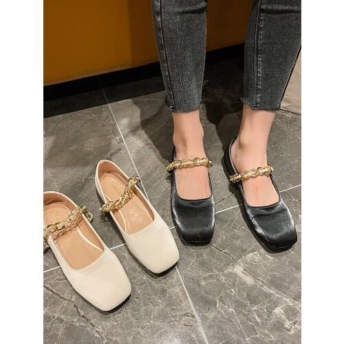 British retro ladies single shoes summer new Mary Jane metal decorative feet flat shallow casual shoes fashion simple