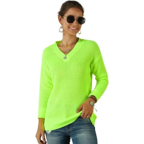 Sweater Female Green Long Sleeve Sweater Turtleneck Neon Clothes Womens Jumpers Femme Ladies Neon Green Neon Pink Knit Shirt Top