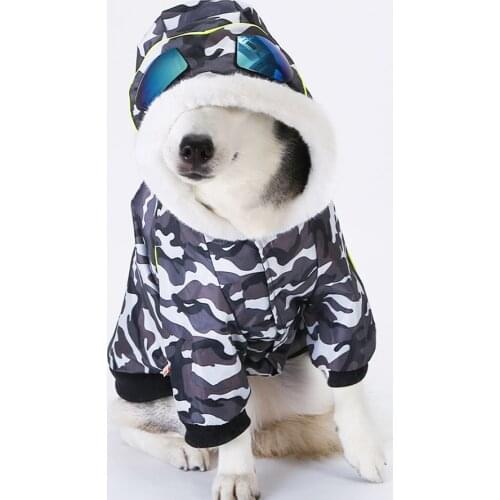 Pet Dog Winter Coat Hoodie with Sunglasses Dogs Clothing Warm Jacket Cotton Camouflage Color for Medium Big Dogs Pet Clothes