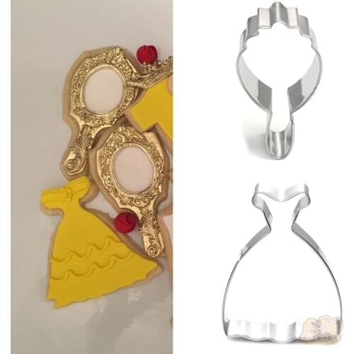 1pcs patisserie reposteria Princess Dress Mirror Metal Cookie Cutter Fondant Cake Decor Tools Cupcake Toppers Biscuit DIY Mould