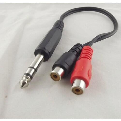10pcs 6.35mm 1/4" Male Stereo To 2 Dual RCA Phono Female Splitter Audio Adapter Cable 20cm
