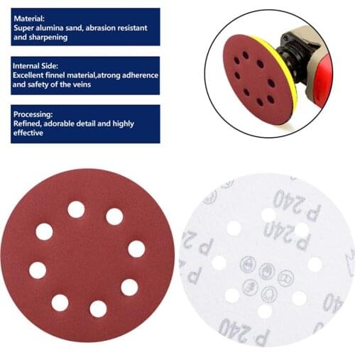 100pcs 5''/4''/3'' Sanding Discs with 8 Holes 60 80 100 120 240 Grit Sandpaper Set for Grinding and Polishing