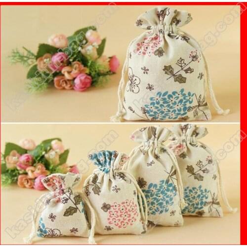 200pcs/lot) Wholesale cotton linen fabric drawstring bag gift