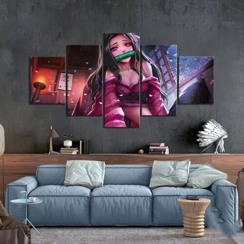 5pcs Sexy Girl Game Anime Poster Gamer Animation Wall Art Decor Modular Picture Canvas Paintings For Teen Living Room Decoration