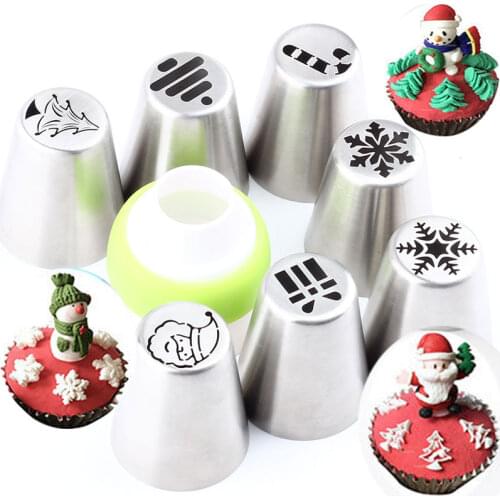 Christmas 8Pcs Stainless Steel Icing Tips Piping Russian Pastry Baking Nozzles Confectionery Cake Pastry Decoration Tools Cookie