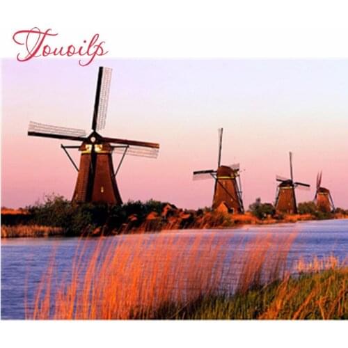 Diamant peinture paysage point de croix Kits complet diamant mosaïque strass décoration broderie moulin à vent