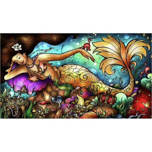 New DIY Painted Diamond Painting Mermaid Radius Resin Inlaid Cartoon Fairy Handmade Crafts Living Room Decoration