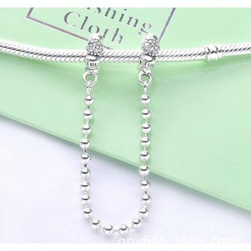 Free Shipping Authentic 925 Sterling Silver Beads and Pave Safety Chain Charm Fit Original Bracelets For Women DIY Jewelry Beads