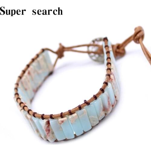 Women Bracelet Jewelry Light blue Natural Stone Tube Beads Vintage Leather Wrap Bracelet Creative Gifts Dropshipping Jewelry
