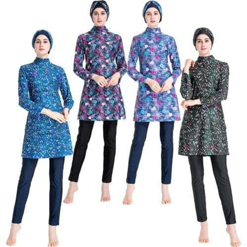 Quick Drying Burkini 2021 New Long Sleeve Muslim Swimsuit Women Slim Print Islamic Swimwear Muslim Swimming Clothes Bourkini
