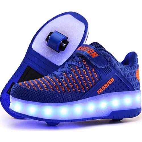 Size 29-40 Glowing Sneakers with Wheels Roller Skates USB Charging Krasovki Rollers Luminous Sneakers for Boys with Rollers