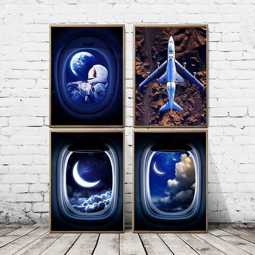 Canvas HD Prints Aesthetic Poster Astronaut Home Decor Moonlight Painting Scenery Wall Art Airplane Picture Modular Living Room