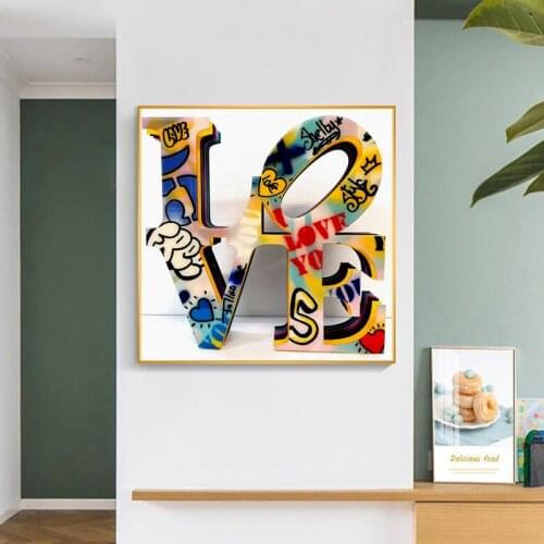Colorful LOVE Art Canvas Painting Street Graffiti Art Posters and Prints Modern Wall Art Picture for Living Room Home Decoration