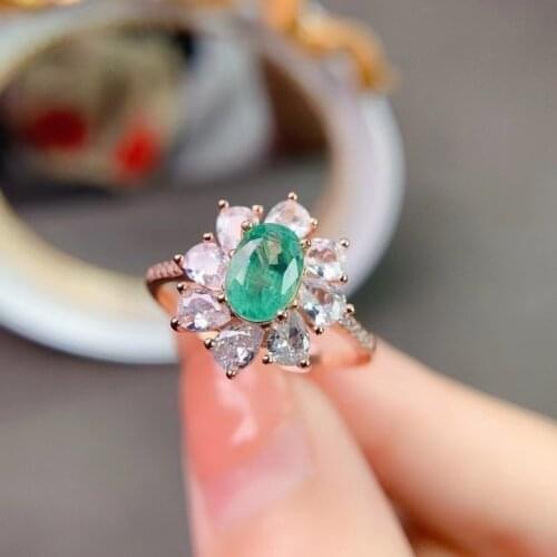 Chrame Emerald Wedding Ring for Woman 5mm*7mm 100% Natural Emerald Ring 925 Silver Emerald Engagement Ring Gift for Woman