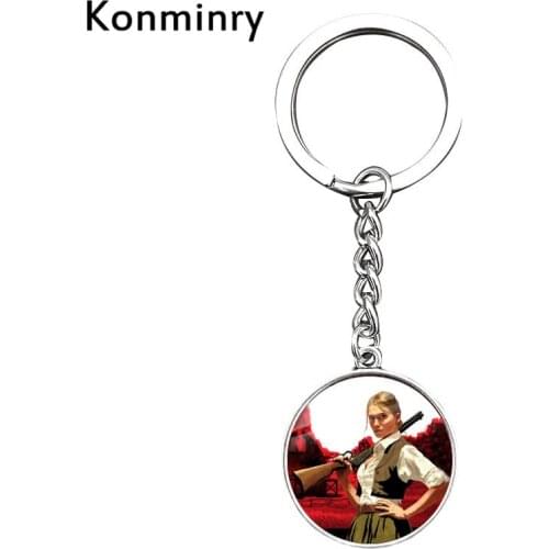 Konminry Game Sign Red Dead Redemption 2 Long Key Chain Glass Dome Cowboy Gun Keyring Key Holder Women Men Jewelry