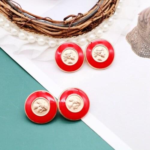 Red Enamel Earrings Round Alloy Fashion Sweet Earring Jewelry