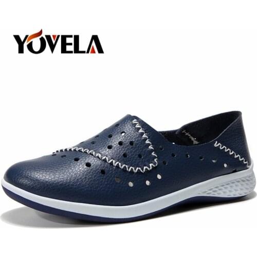 Women Genuine Leather Flats Loafers Shoes Women Leather Shoes Cutout Loafers Slip on Ballet Flats Women Moccasins Casual Shoes
