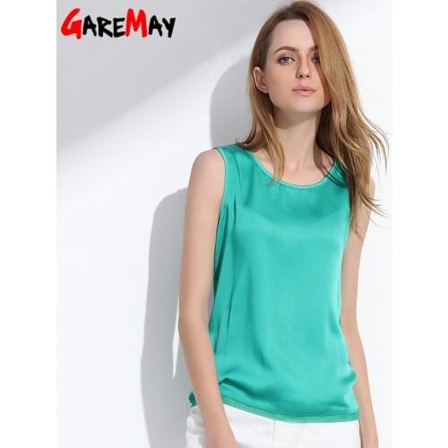 Womens Summer Silk Tank Tops Ladies Blouses Mesh Cute Sleeveless Solid Color O Neck Casual Debardeur T Shirt Vest Tops Canotta
