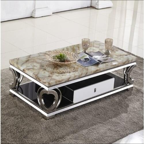 Fashionable stainless steel marble coffee table simple modern small family living room rectangular coffee table