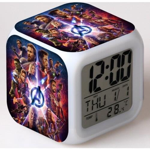 Avengers Alarm Clock Cute Cartoon Alarm Clock Digital Display Kids Alarm Clock Led Clock Electronic Gadgets with Backlight