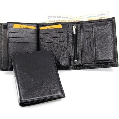 Black Coin Compartment Khaki Leather Men 'S Wallet