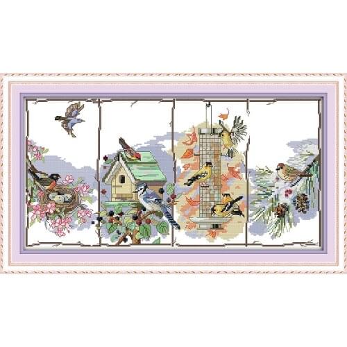 The birds of the four season cross stitch kit 14ct 11ct patterns count print canvas stitching embroidery DIY handmade needlework