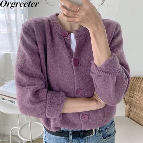 Gentle wind Sweater Cardigan Womens Spring Autumn New Loose Short Sweater Korean New Solid Knitted Sweater Jacket Outwear