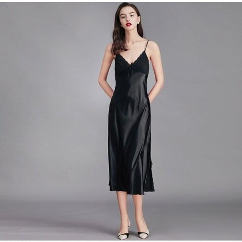 New Women Nightdress Large Size Faux Silk Sling Sexy Sleepwear V-neck Solid Color Homewear Sleeveless Sexy Nightgowns
