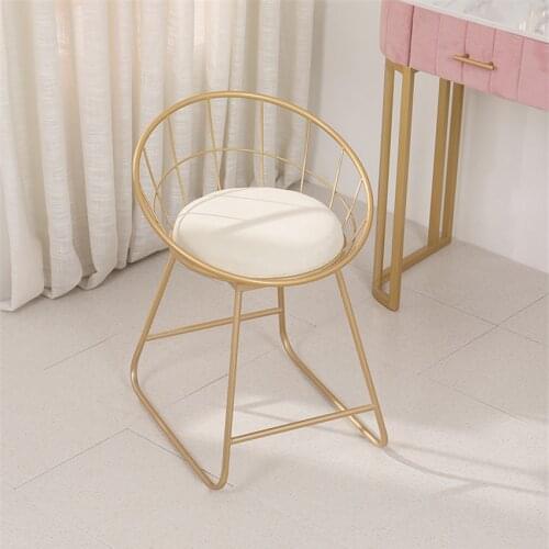 Nordic Style Wrought Iron Round Dressing Chair Modern Minimalist Backrest Makeup Chair Living Room Furniture Home Leisure Chair