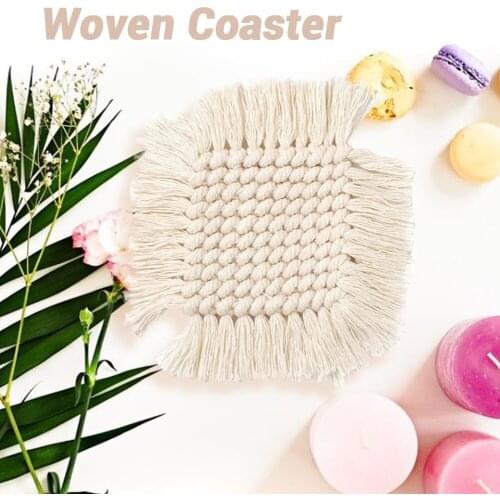 Coasters Handwoven Cup Pad Heat Insulated Coasters With Tassels Coffee Aromatherapy Decor Square Mat For Home Room Office Decora