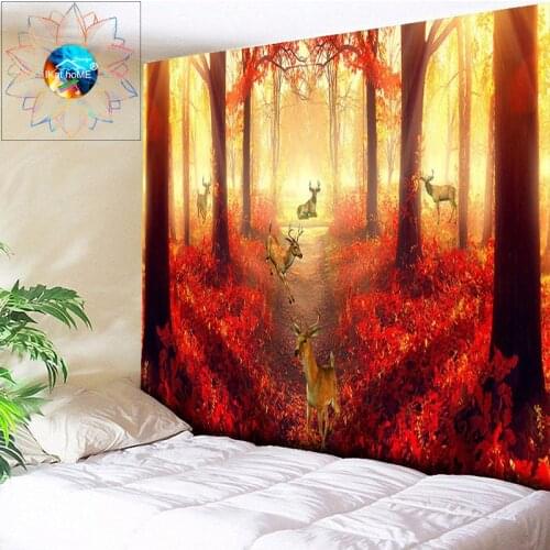 Autumn Elk Psychedelic Tapestry Forest Wall Hanging Sun Boho Decor Hippie Tapestry Mandala Wall Tapestries Gobelin Bedspread New