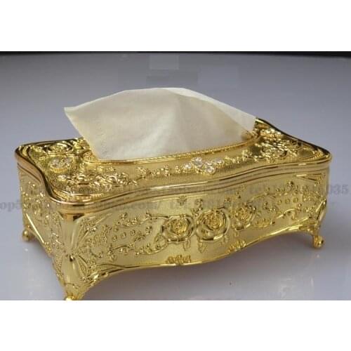 Luxurious With diamond gold tissue box napkin holder towel box alloy metal paper napkin holder for home decortion ZJH064