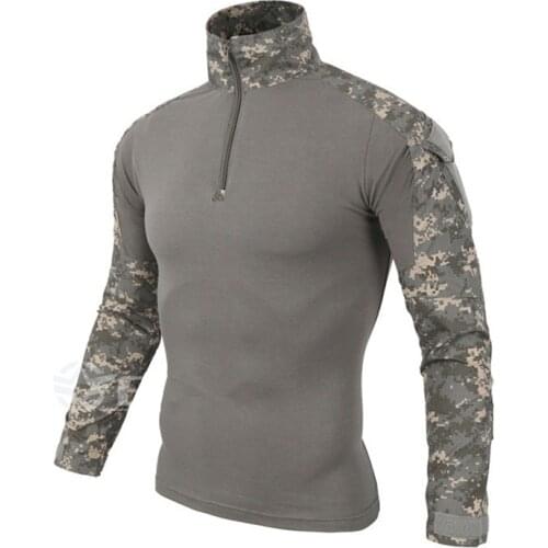 With Elbow Pad Camouflage Outdoor Hunting Uniform Shirts Men Women Tactical Combat CS Airsoft Paintball Long Sleeve T Shirt Tops