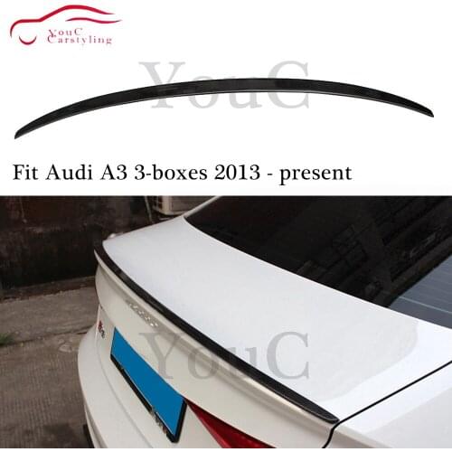 S3 style carbon fiber rear spoiler wing trunk lip for Audi A3 8V 2013 - present 3-boxes saloon coupe convertible tail boot lip