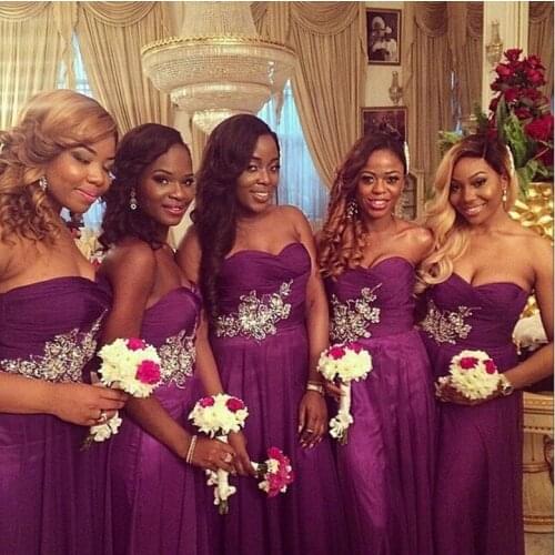 Sexy purple chiffon bridesmaid dresses Classic sweetheart shiny beaded appliques party gown custom made long 2015 free shipping