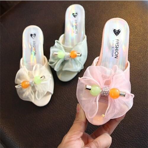 Lovely Princess slippers girls high heel crystal shoes summer wear Korean fashion children cute little girl sandals Bow Shoes