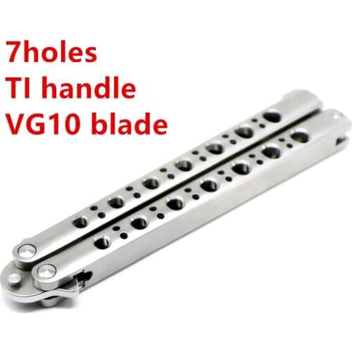 BALIPLUS Butterfly Trainer Knife vg10 7 holes Titanium Handle Jilt Not Sharp Hunting Edc Folding Pocket Knife gift knives