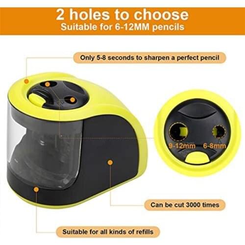 Pencil Sharpeners Battery Operated or USB Powered Pencil Sharpener with Container Double Holes for 6-12mm JR Deals