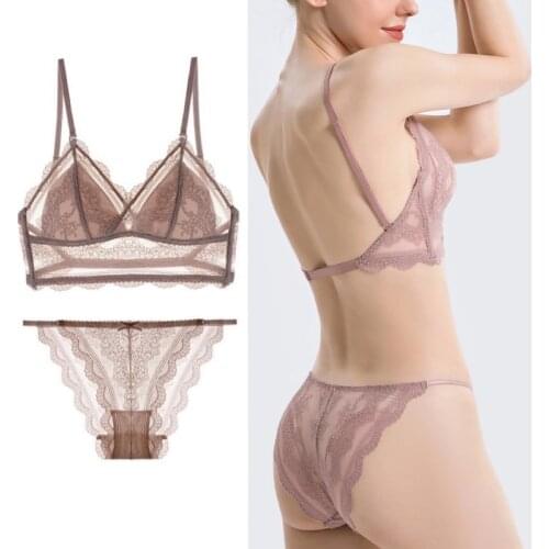 Thin Lace Mesh womens Bra Sexy Lingerie Wireless Bralett Push up Breathable Underwear Women Panties Briefs Sets Female Lingerie