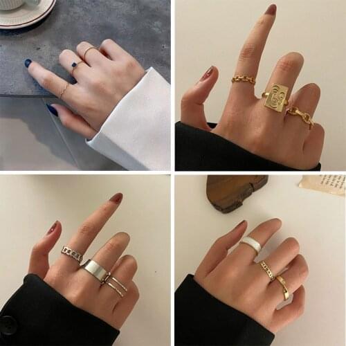 Vintage Metal Geometry Circular Punk Rings Set Opening Index Finger Accessories Buckle Joint Tail Ring for Women Jewelry
