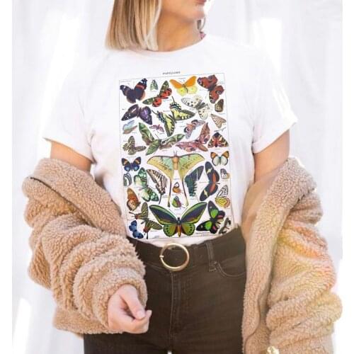 Vintage Butterfly Print Top Boho Aesthetic Botanical Graphic T Shirts Women T-shirts Ladies Summer Tops Cottagecore Clothes