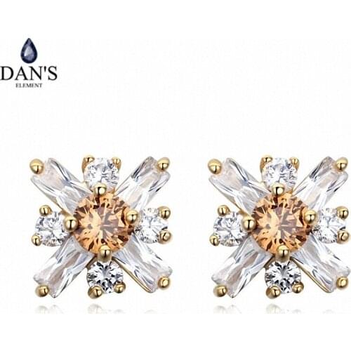 DANS ELEMENT New Sales AAA Zirconia Micro Inlays Champagne Gold Color Flower Earrings For Women Valentine Gift 109739champagne