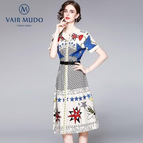 Women Dress Real Shots Of The New Childlike Digital Printing Big Swing Jumpsuit Belt Summer Dress Female Square Collar Y-137